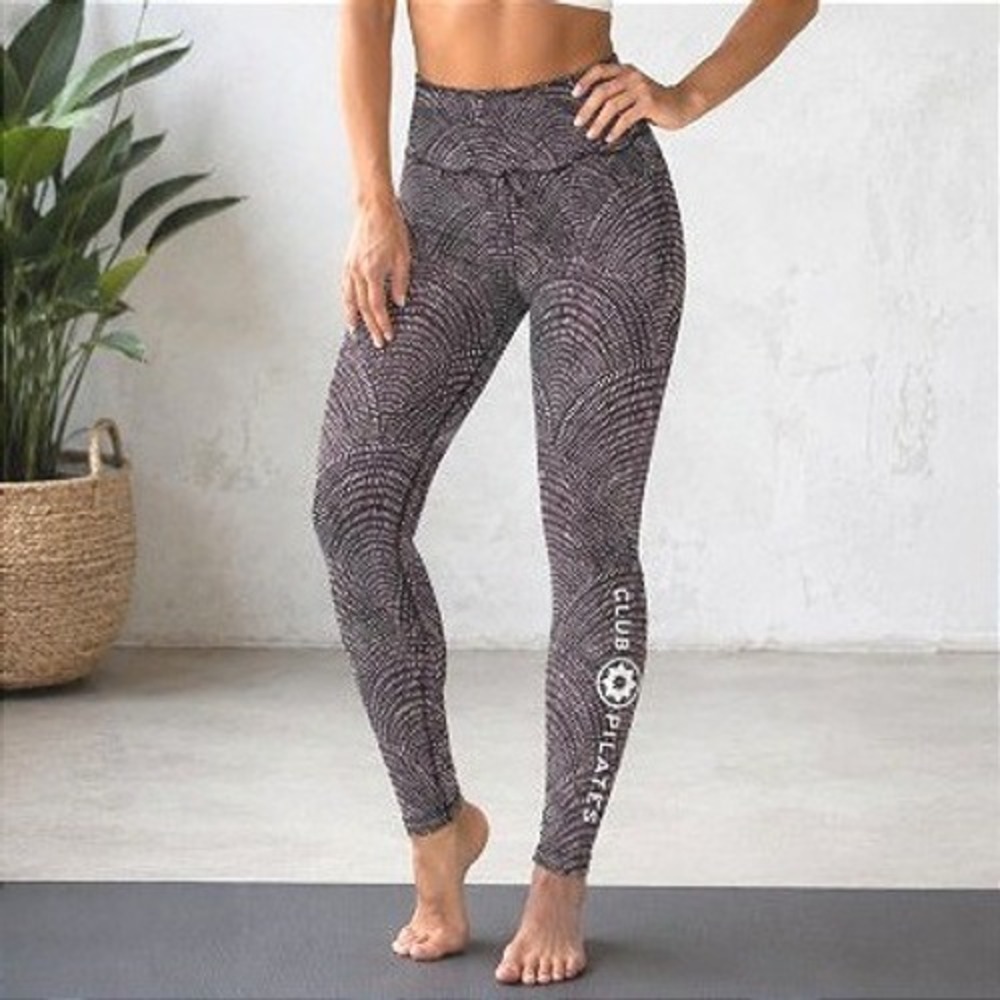 Beyond Yoga Lux Etched Fans Brown White 'Club Pilates' High Waist Leggings XL